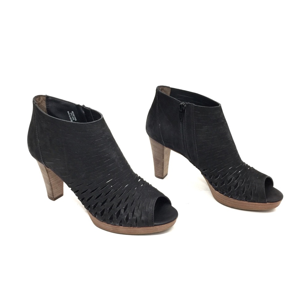 🌸Paul Green Black Laser Cut Nubuck Open Toe Booties🌸